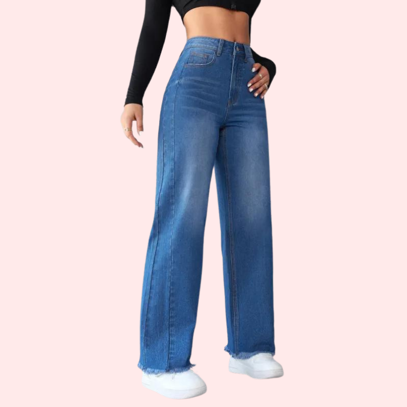 Wide-Leg Casual High-Waist Non-Elastic Jeans for Women