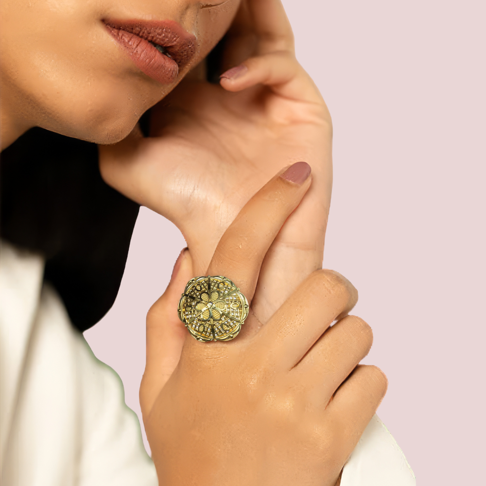 Antique Gold-Plated Mandala Statement Ring by LADYLUSTRA