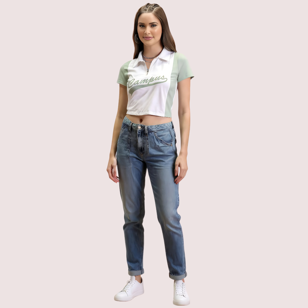 Women's Mint Green "Campus" Polo Crop Top – Casual Sporty Tee by LADYLUSTRA