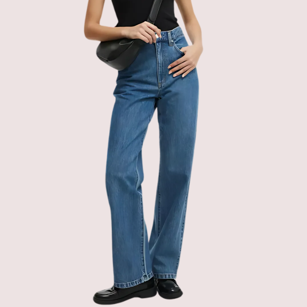 Smokey Blue Denim Loose Fit Straight Jeans for Women by LADYLUSTRA