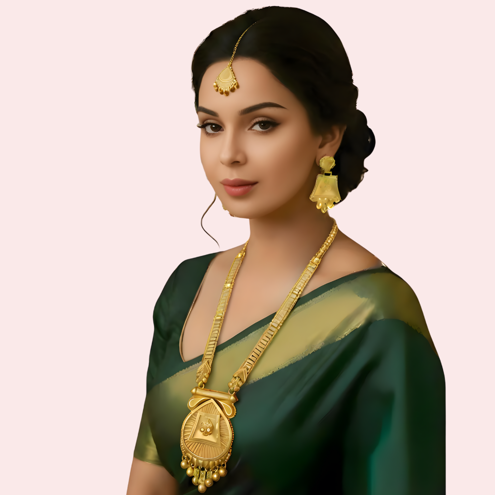 Royal Temple Gold Necklace Set with Jhumka Earrings & Maang Tikka by LADYLUSTRA