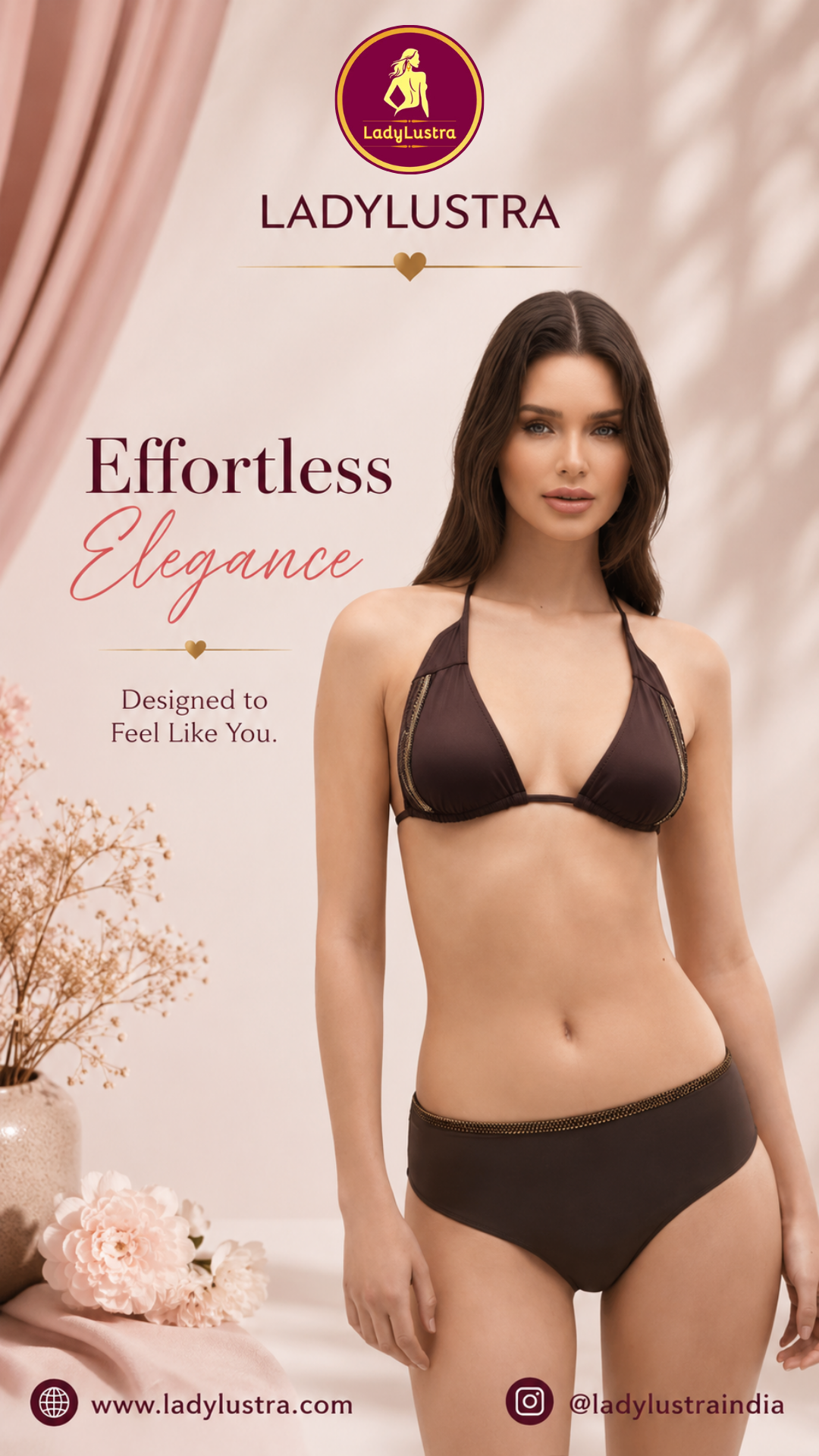 Espresso Dream Embellished Trim Triangle Bikini Topa (Top Only) lingerie by LadyLustra