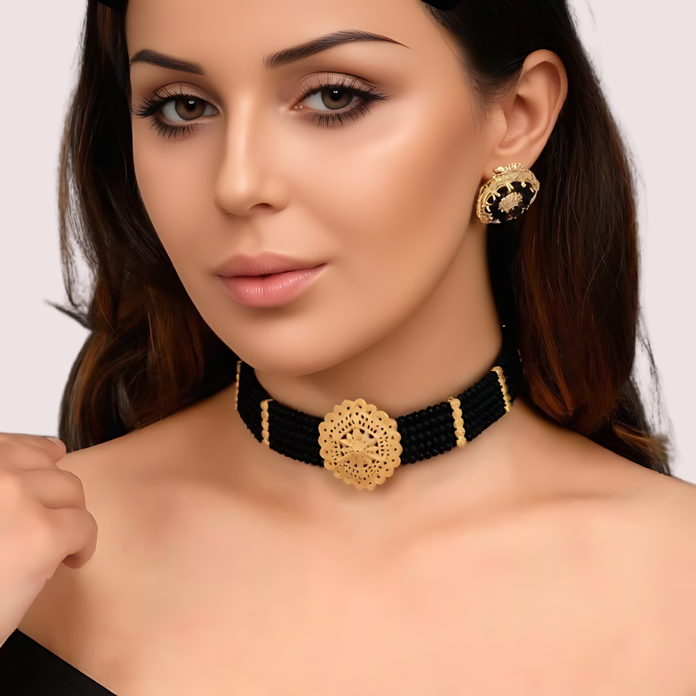 Majestic Noir Hexa Pendant Necklace with Black Crystal Beads by LADYLUSTRA