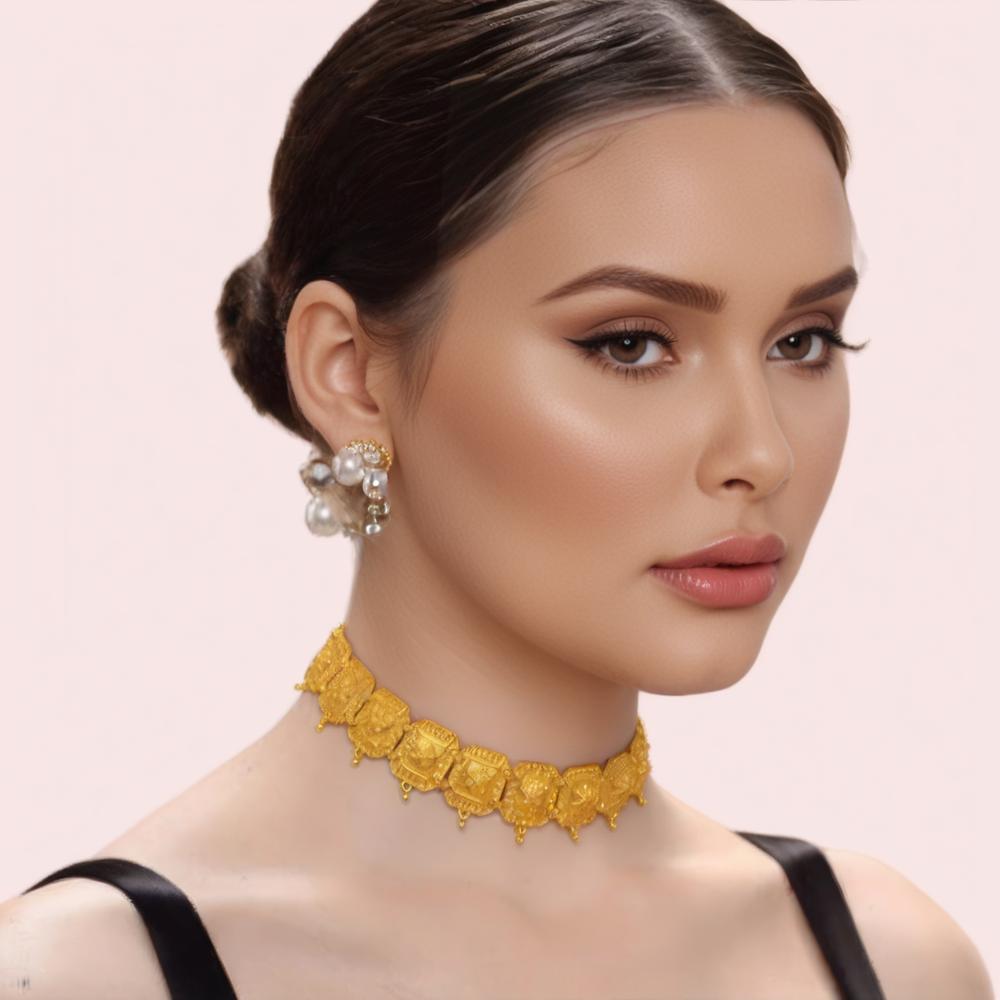 Temple Royale Gold-Plated Goddess Motif Choker Necklace by LADYLUSTRA
