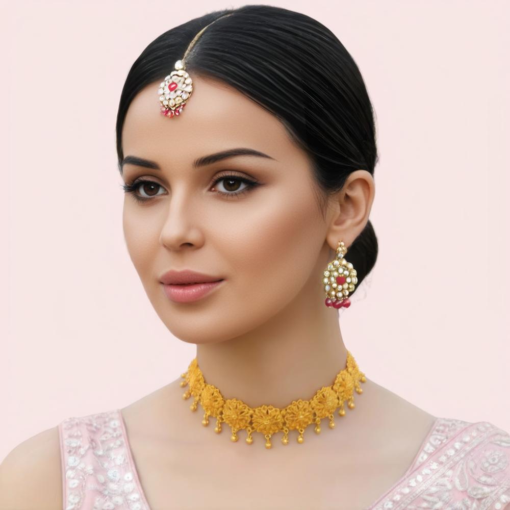 Royal Floral Heritage Gold-Plated Bridal Choker Necklace by LADYLUSTRA