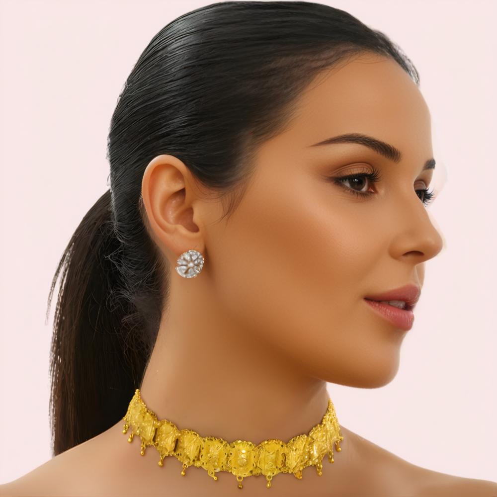 Regal Embossed Temple-Style Gold-Plated Choker Necklace by LADYLUSTRA