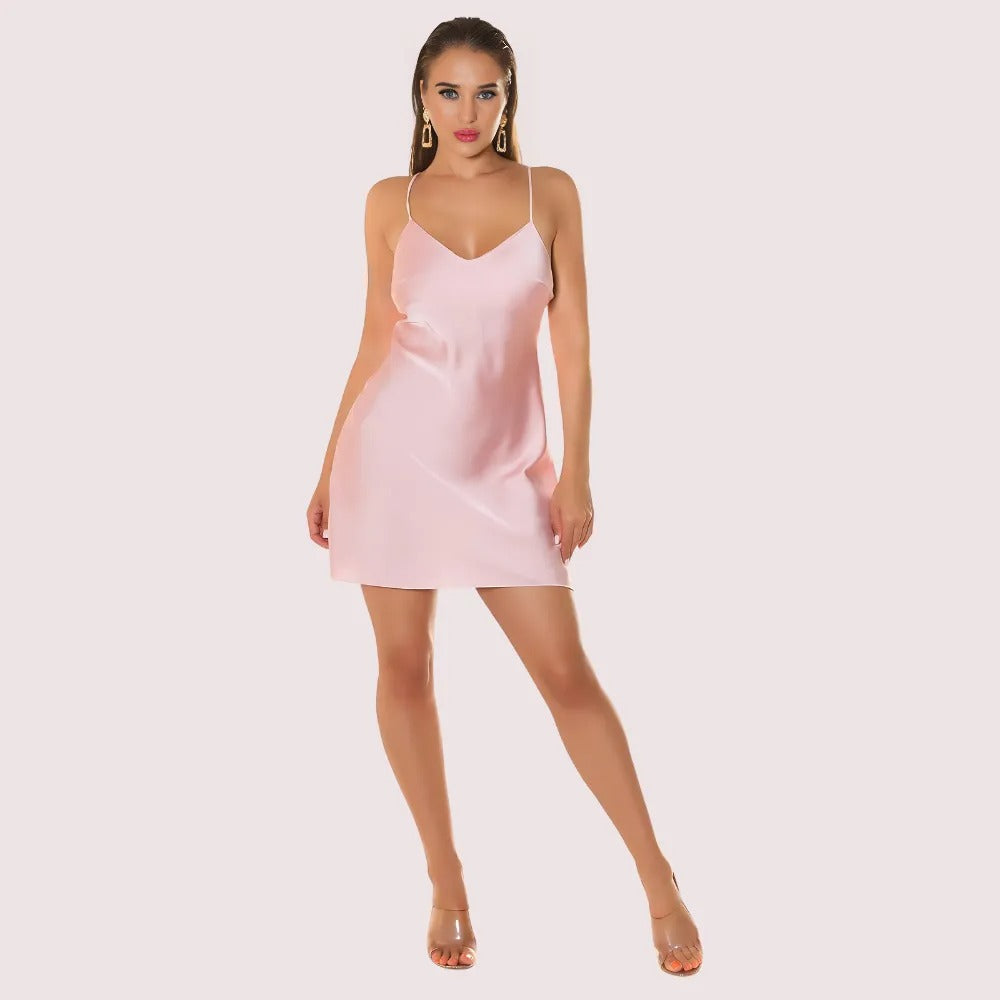 Sun-Kissed Satin Backless Party Dress by LADYLUSTRA