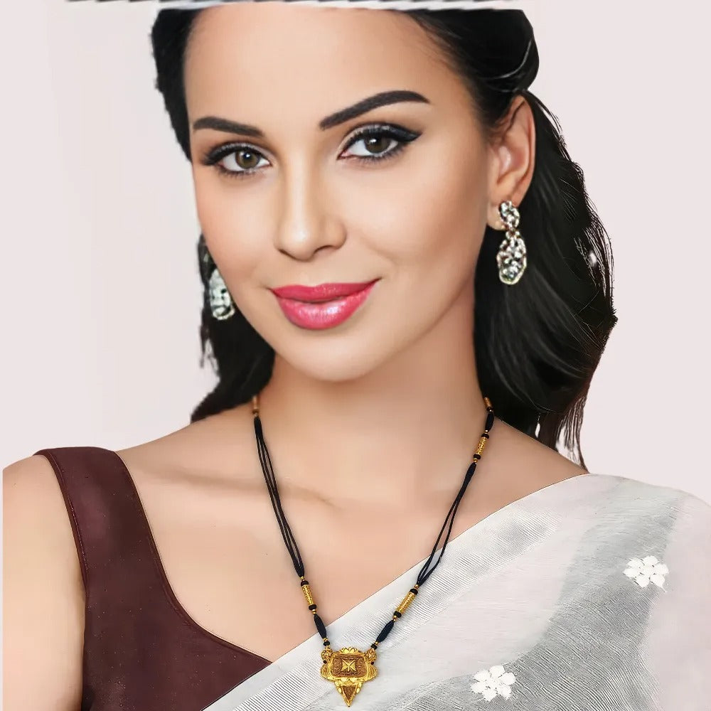 Regal Dual-Strand Black Bead Mangalsutra with Antique Pendant by LADYLUSTRA
