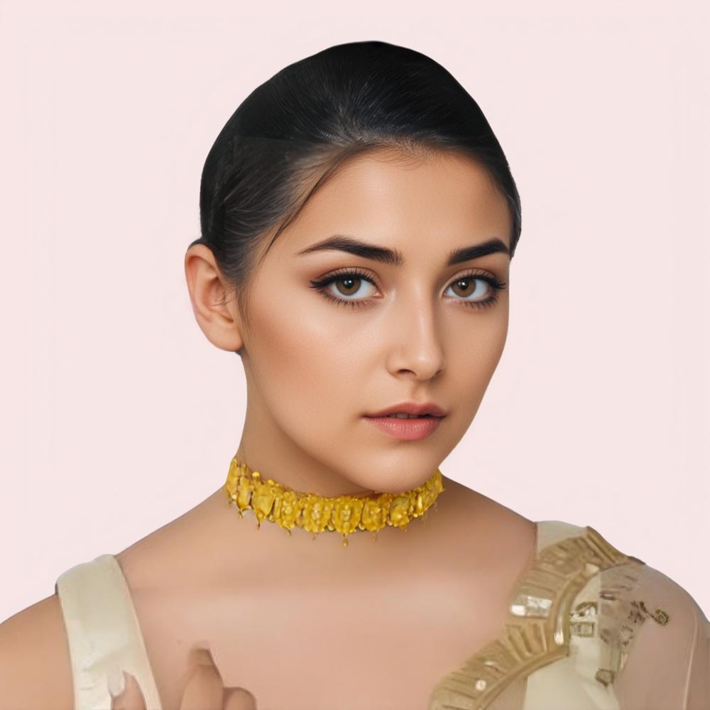 Golden Petal Embossed Festive Choker Necklace by LADYLUSTRA