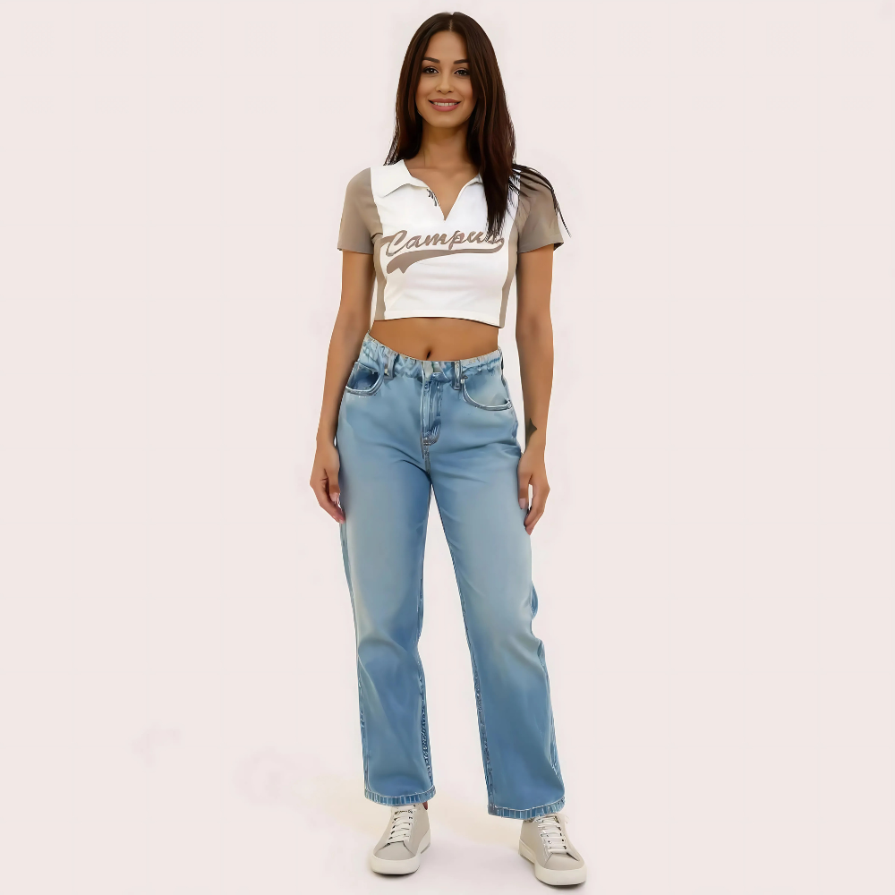 Women's "Campus" Polo Crop Top – Casual Varsity Style Tee by LADYLUSTRA
