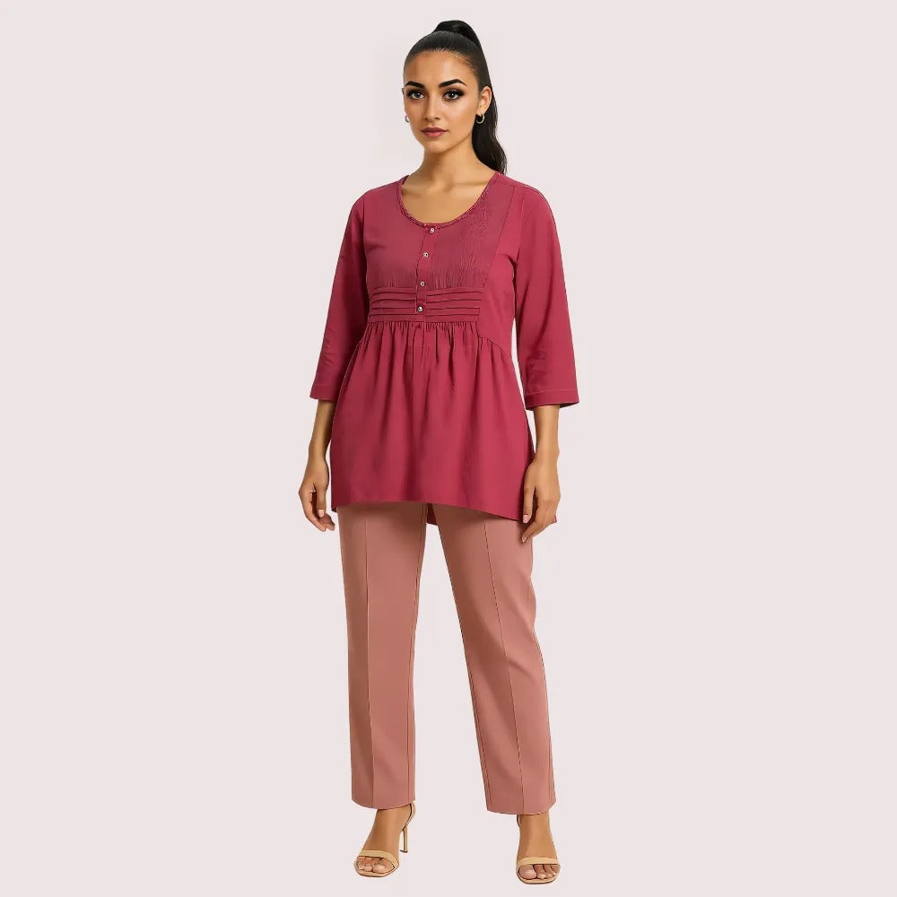 Rosewood Pintuck Pleated Cotton Top by LADYLUSTRA