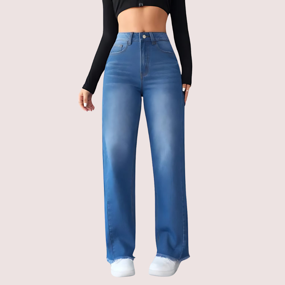 Wide-Leg Casual High-Waist Non-Elastic Jeans for Women by LADYLUSTRA