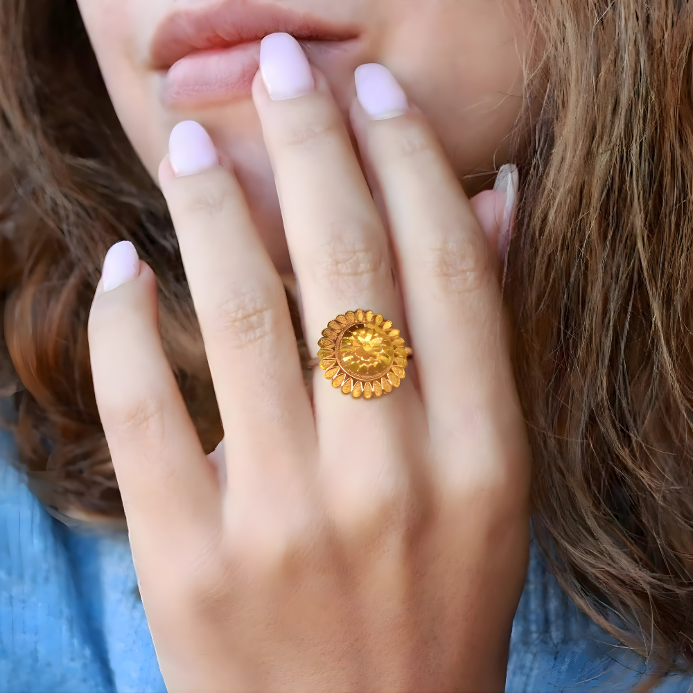Elegant Floral Medallion Gold-Tone Ring by LADYLUSTRA