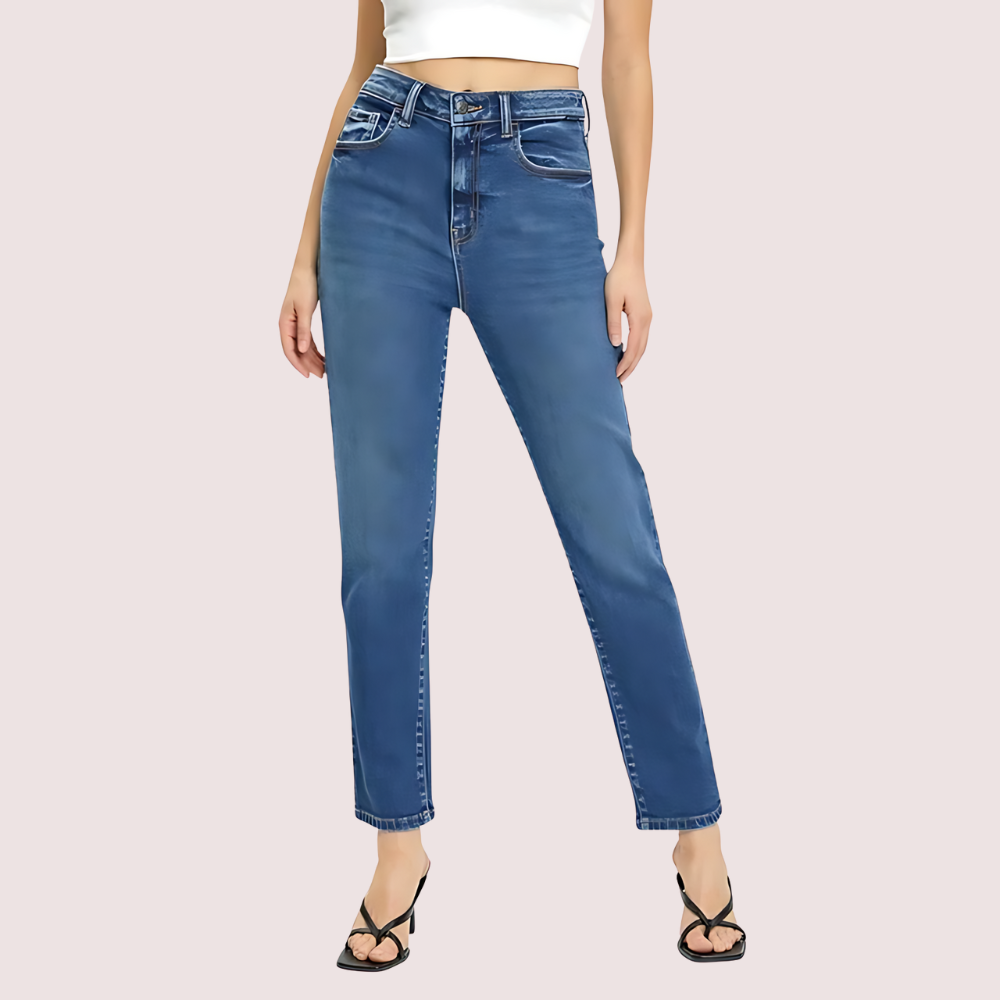 Women's High Rise Classic Slim Straight Denim Jeans by LADYLUSTRA