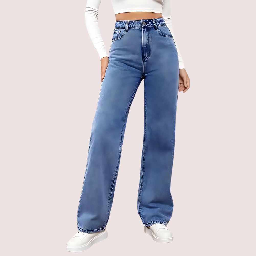 High Waisted Washed Straight Leg Jeans for Women by LADYLUSTRA