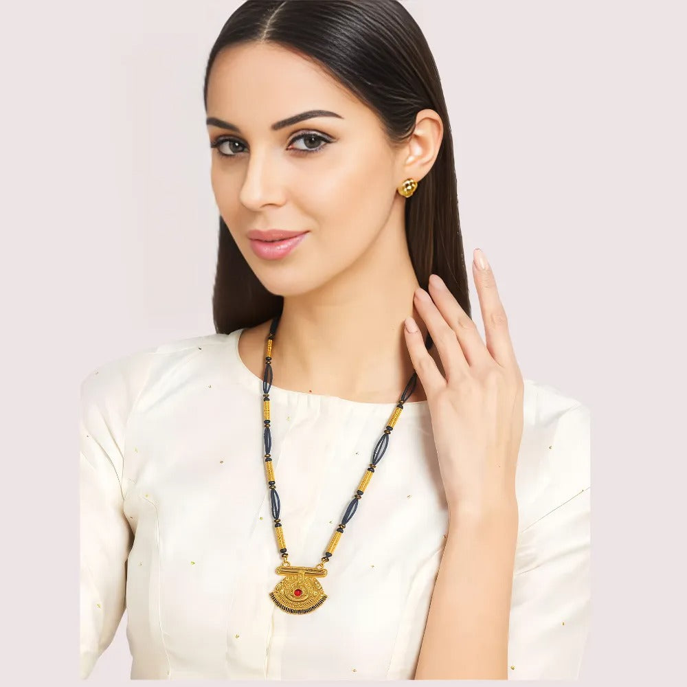 Elegant Traditional Mangalsutra with Black Beads & Pendant by LADYLUSTRA