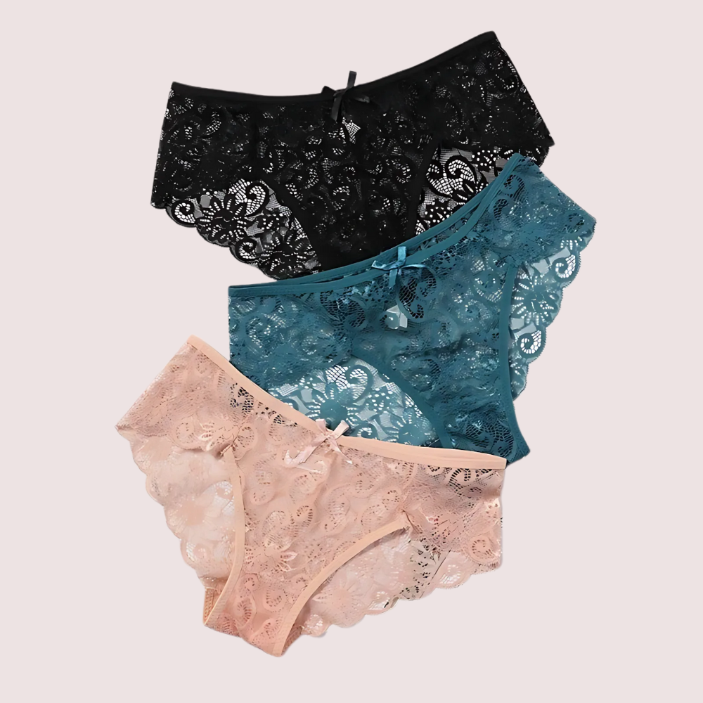 Women's Floral Bow Lace Panties Pack (Of 3) by LADYLUSTRA