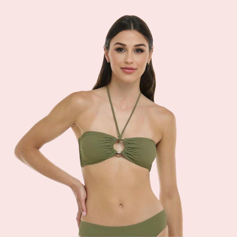 Olive Chic O-Ring Convertible Bandeau Bikini Topa (Top Only)