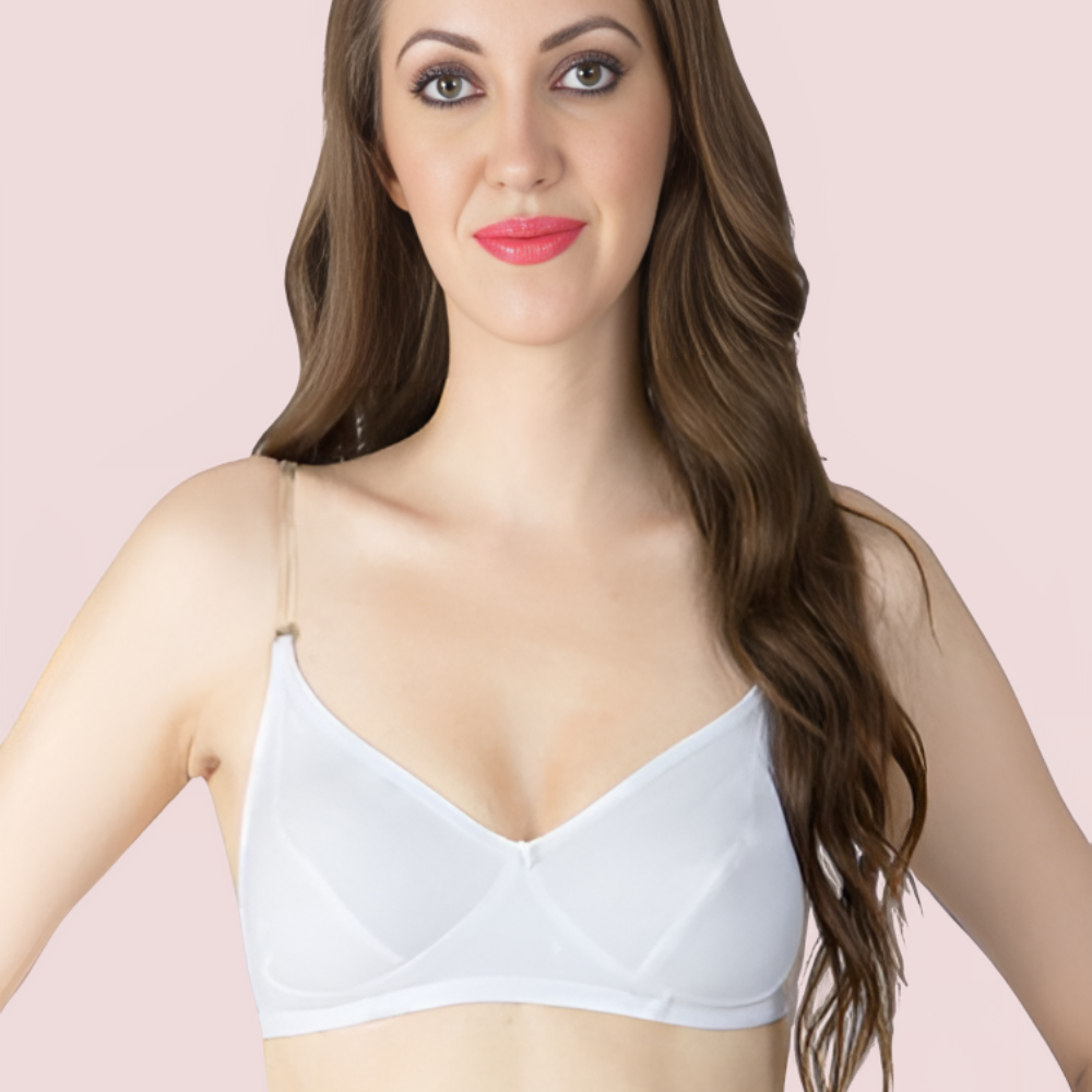 Classic White Transparent Strap Bra by LADYLUSTRA