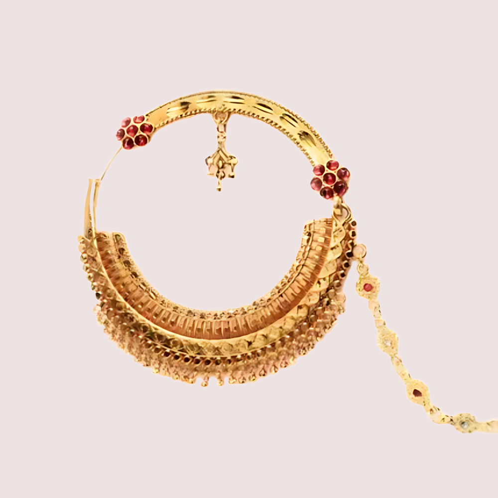 Luxe Gold-Plated Bridal Nath with Chic Chain Design by LADYLUSTRA