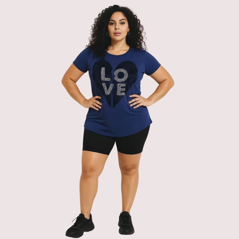 Navy Blue "LOVE" Graphic Casual Tee by LADYLUSTRA