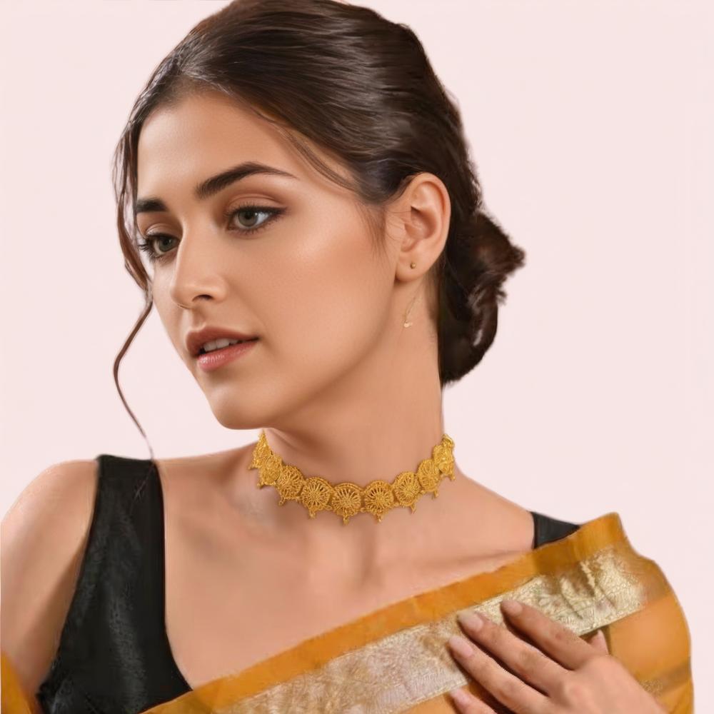 Antique Lotus Bloom Gold-Plated Choker Necklace by LADYLUSTRA