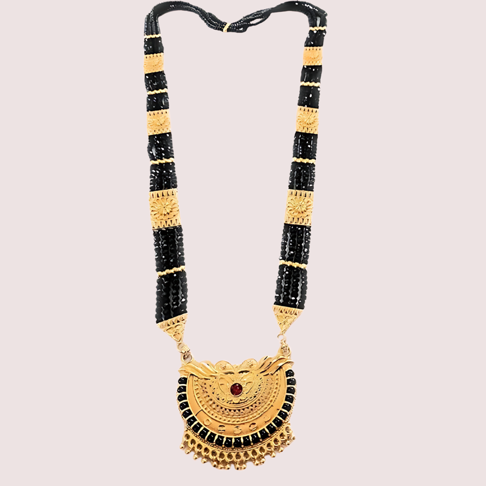 Uttarakhandi Black Beaded Mangalsutra with Stones by LADYLUSTRA