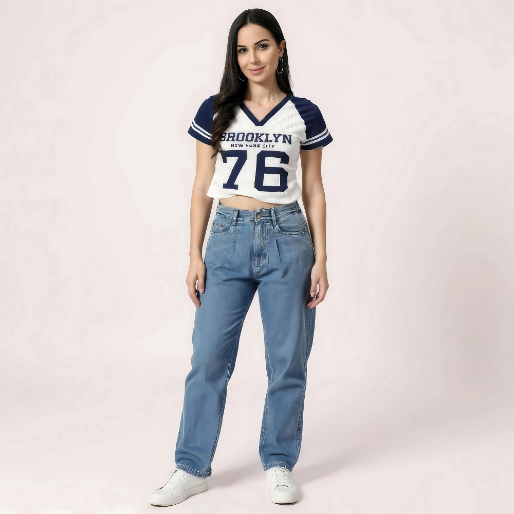 "Brooklyn 76" Varsity Crop Top – Navy & White lingerie by LadyLustra
