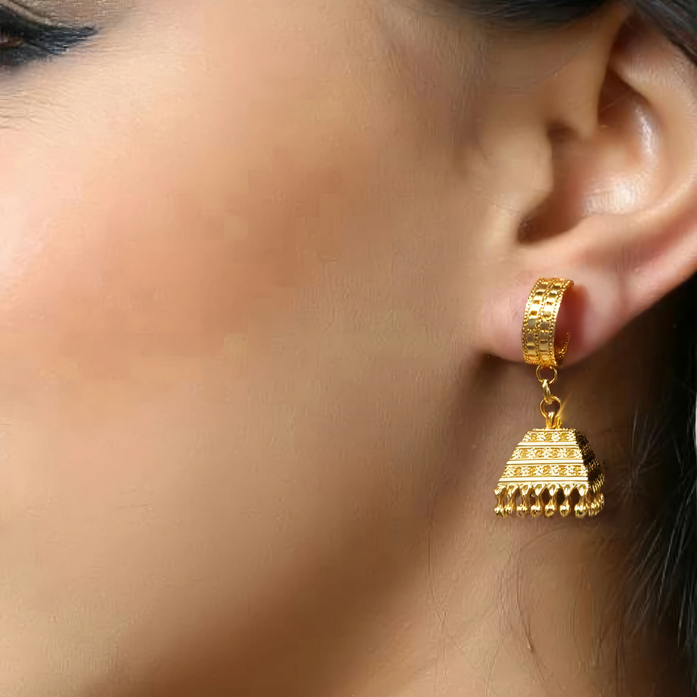 Elegant Gold Pyramid Jhumka Earrings by LADYLUSTRA