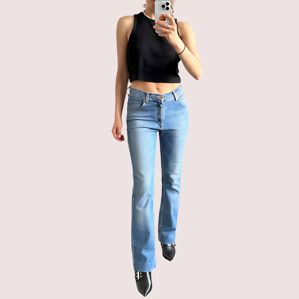 Women's Light Blue High Waist Denim Jeans by LADYLUSTRA