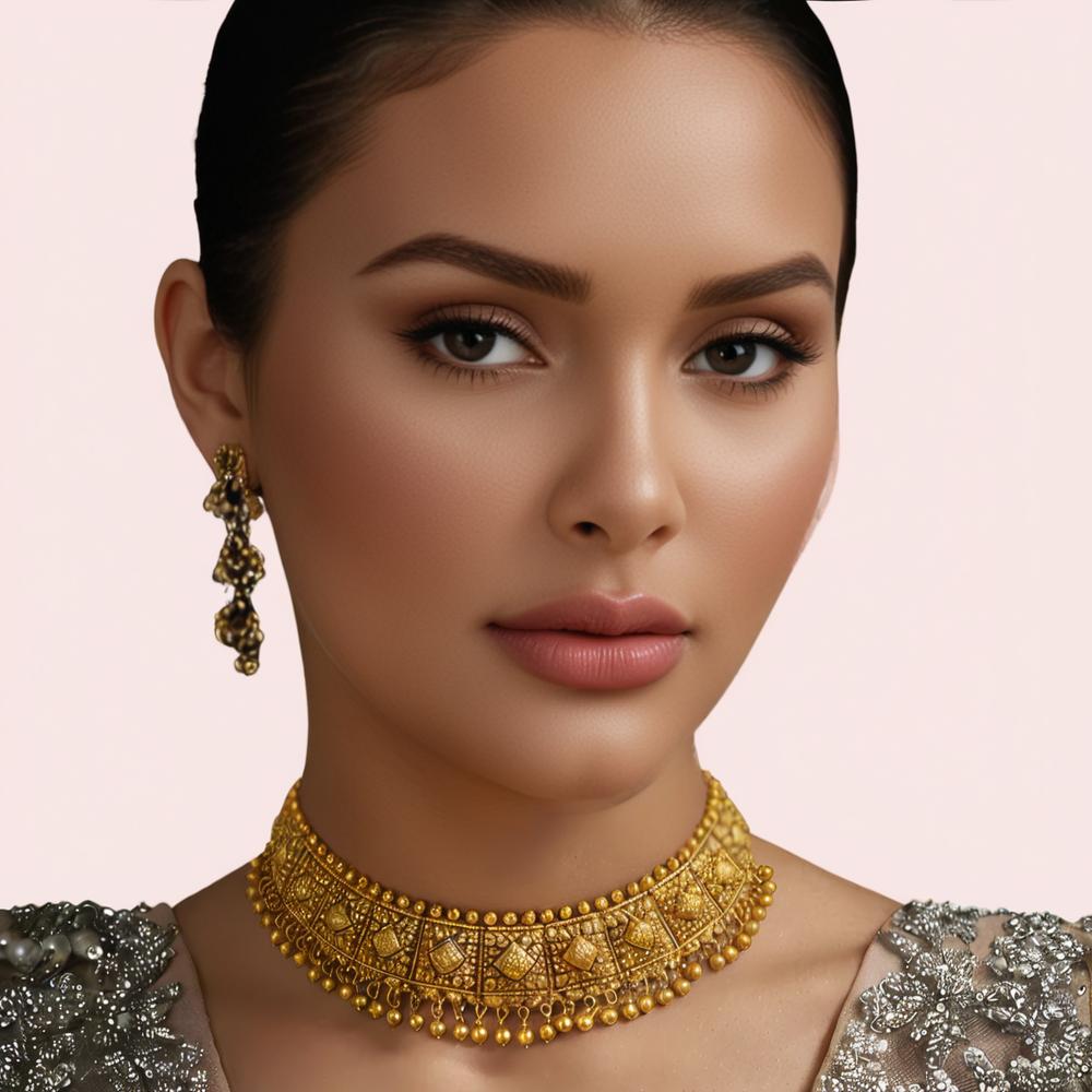 Imperial Kundan Antique Gold-Plated Bridal Choker Necklace by LADYLUSTRA