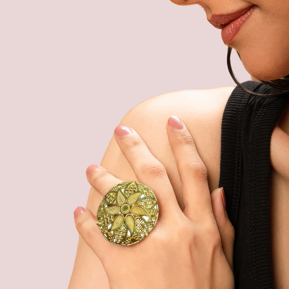 Vintage Floral Gold-Plated Statement Ring by LADYLUSTRA