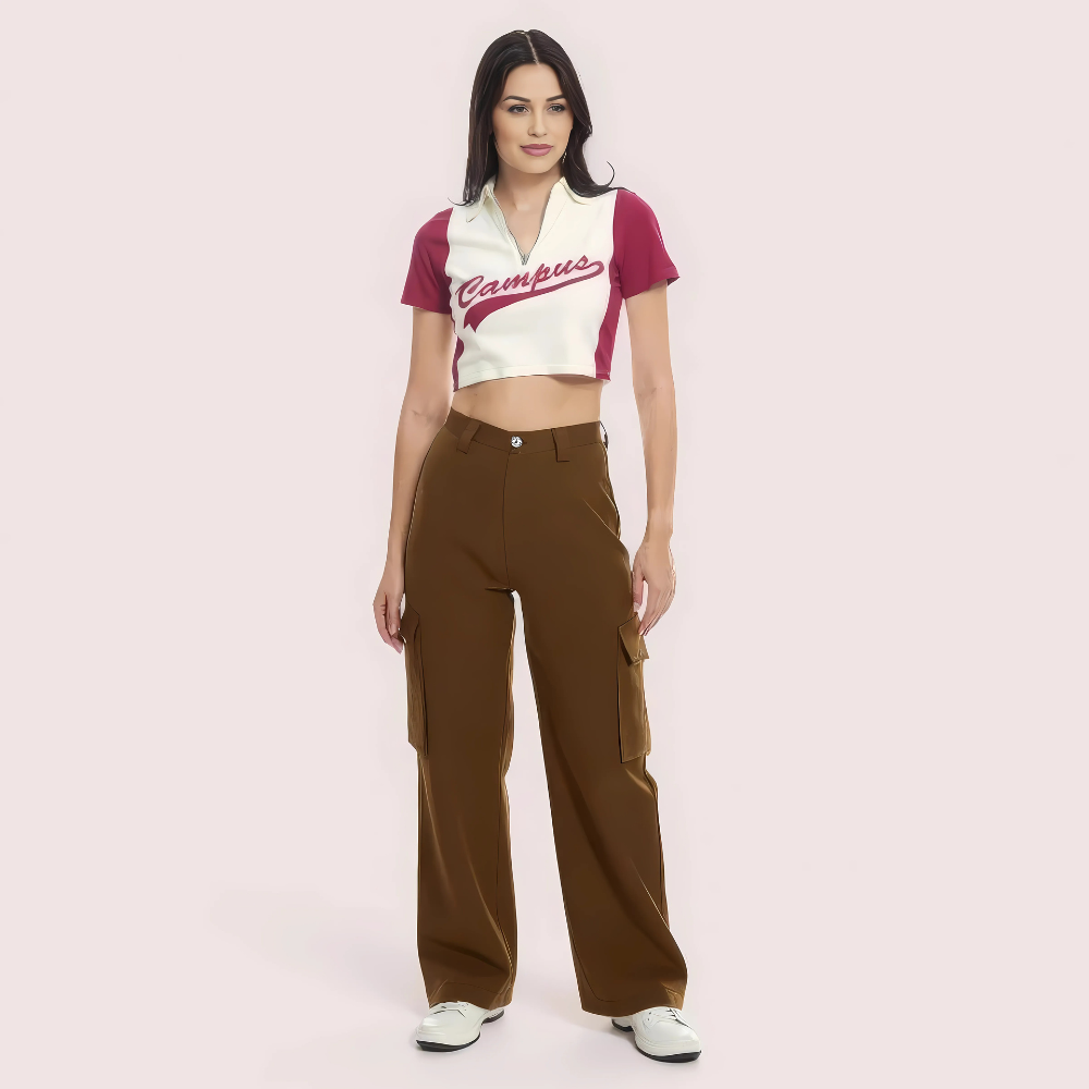 "Campus Cool" Zip Polo Crop Top – Maroon & White lingerie by LadyLustra
