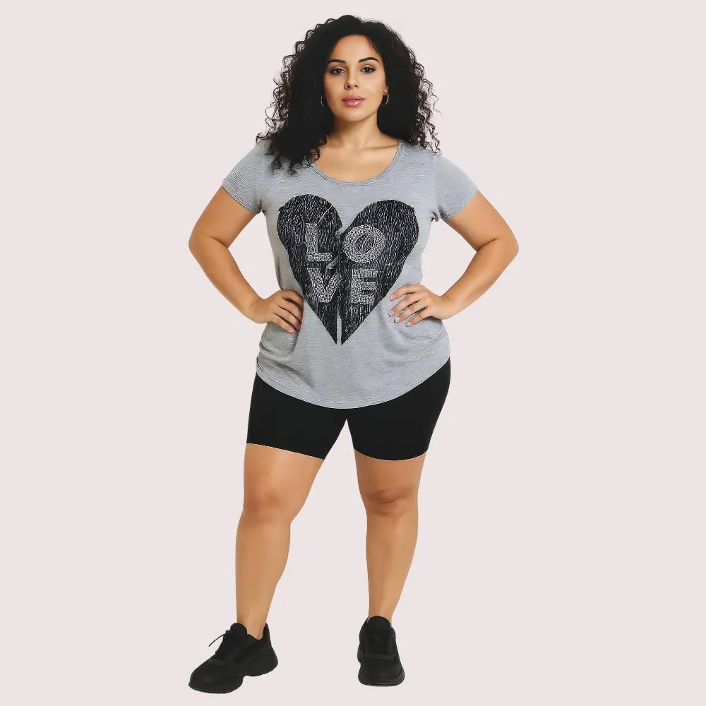Heather Grey "LOVE" Heart Graphic Tee by LADYLUSTRA