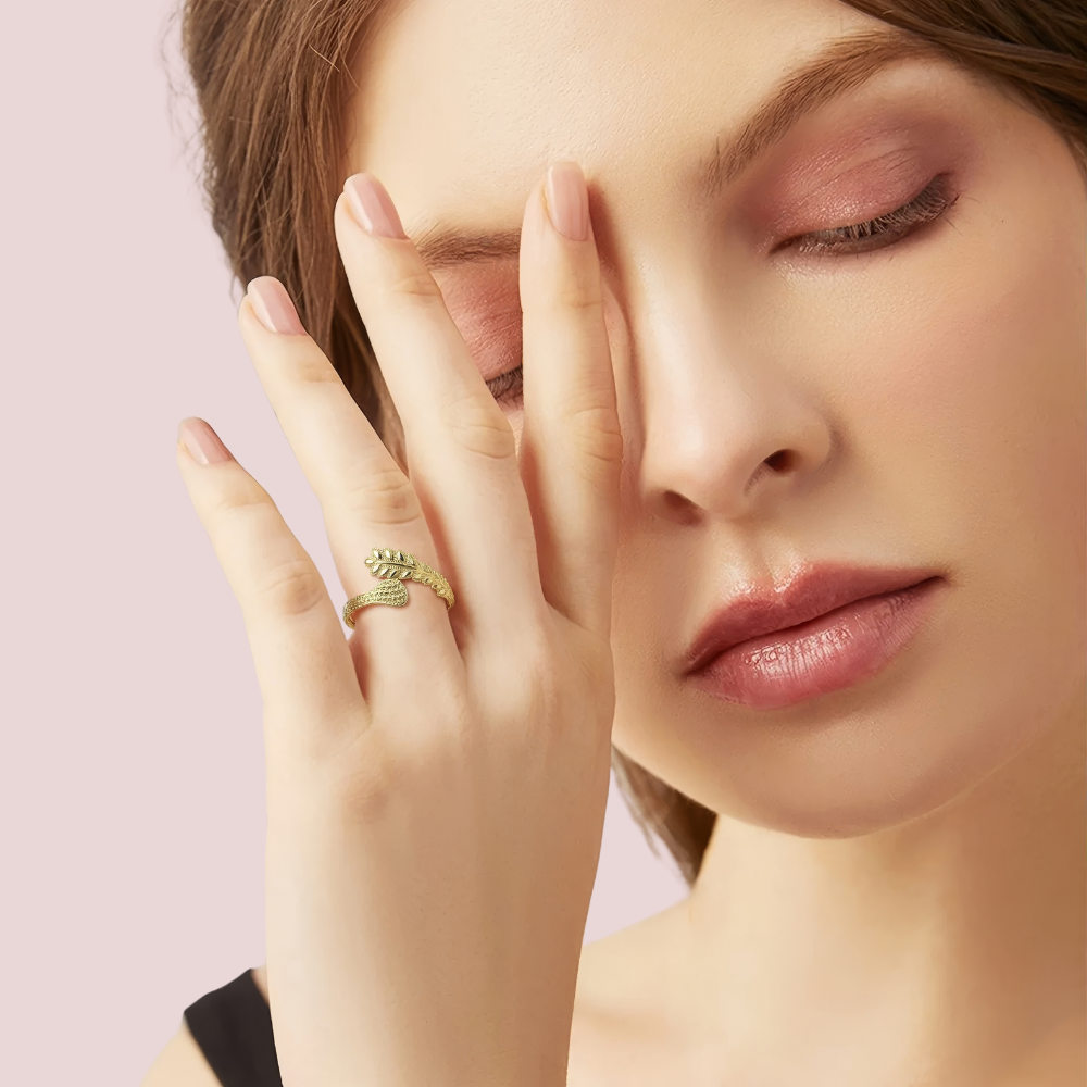 Leaf-Inspired Adjustable Gold Ring by LADYLUSTRA