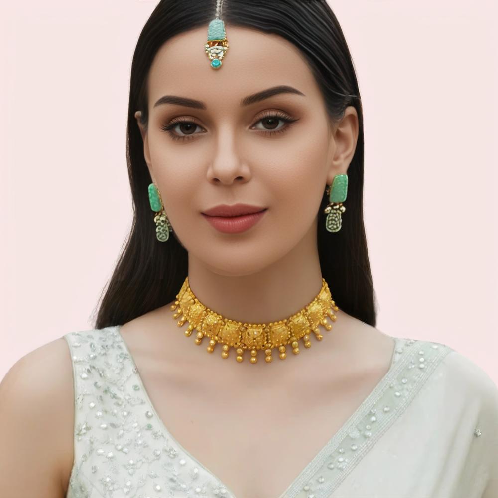 Regal Heritage Gold Plated Bridal Choker Necklace Set by LADYLUSTRA