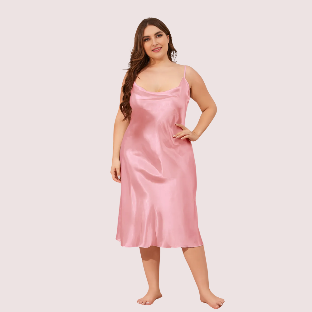 Plus Size Solid Satin Slip Dress (4XL–5XL) by LADYLUSTRA