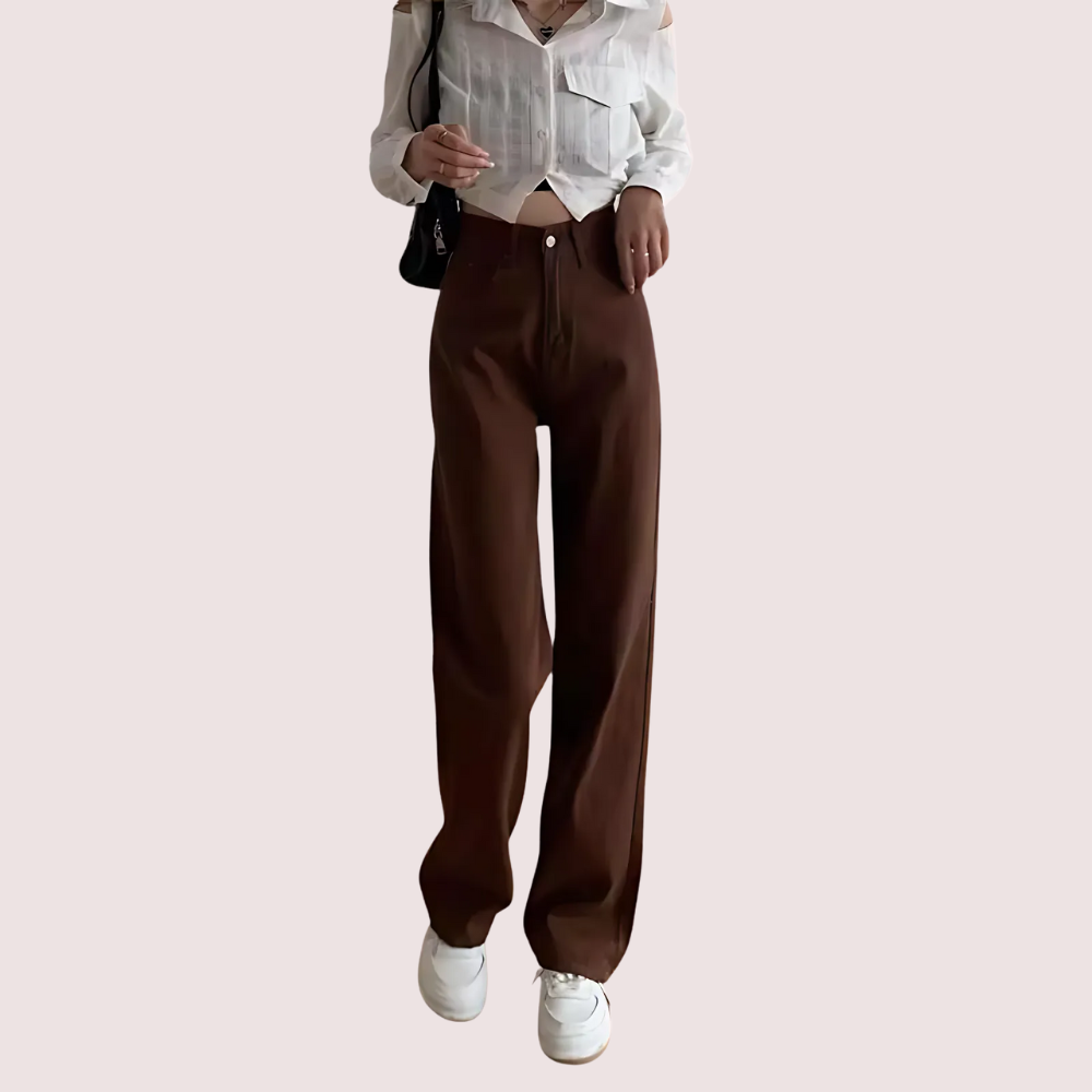 Women's Brown High Rise Wide Leg Loose Denim Jeans by LADYLUSTRA