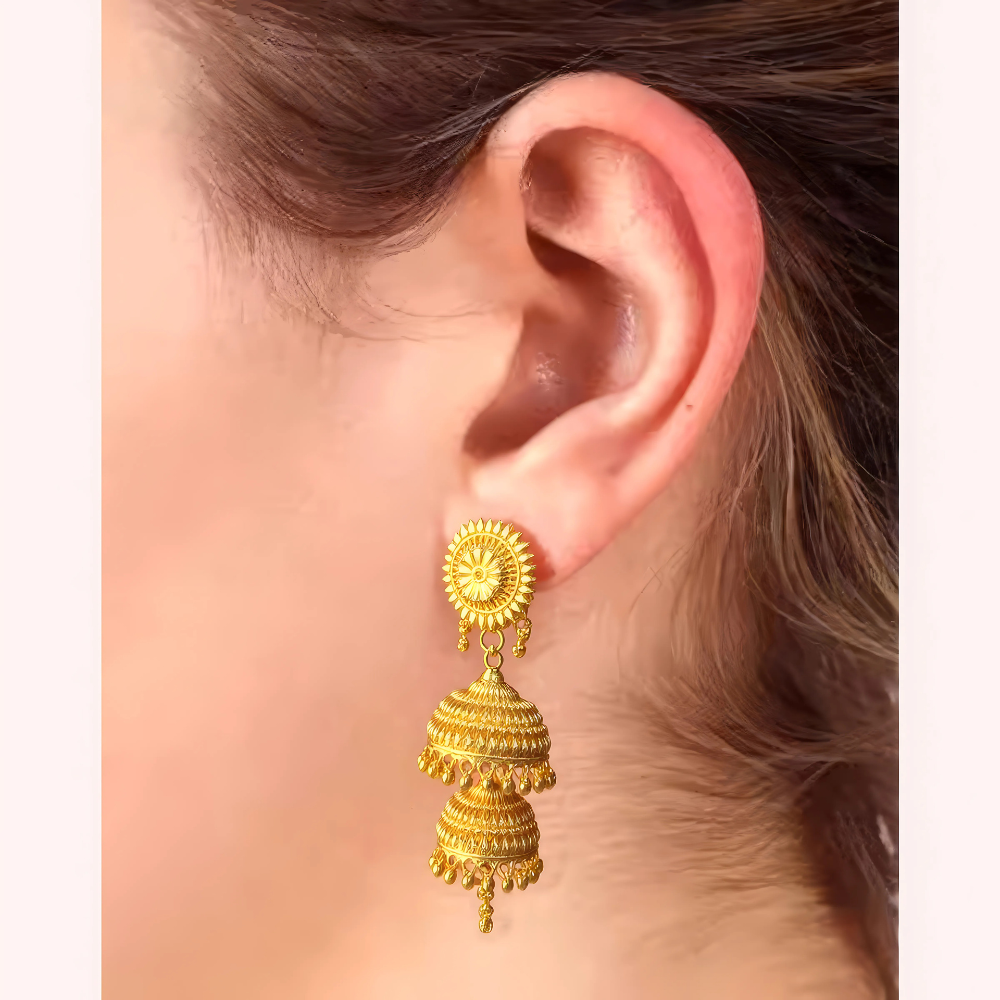 Sun Radiance Double Jhumka Earrings by LADYLUSTRA