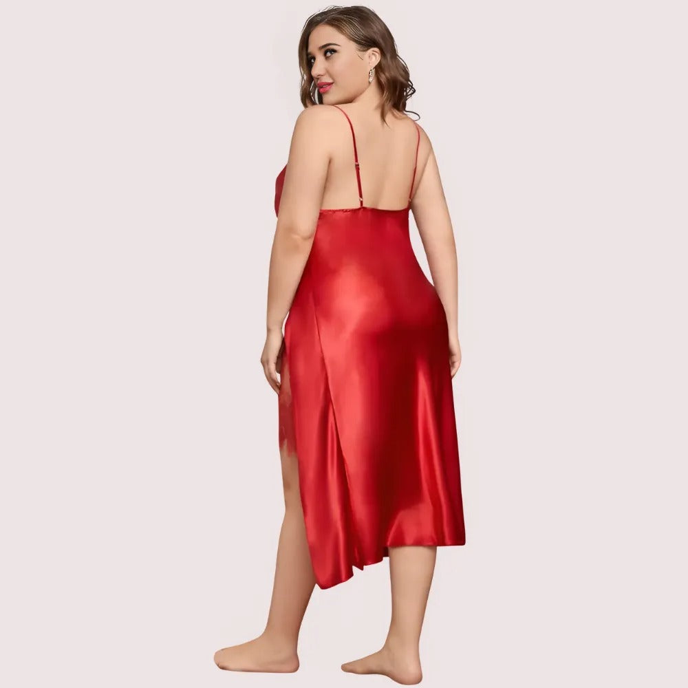 Plus Size Lace Trim Sleep Dress with Cowl Neck