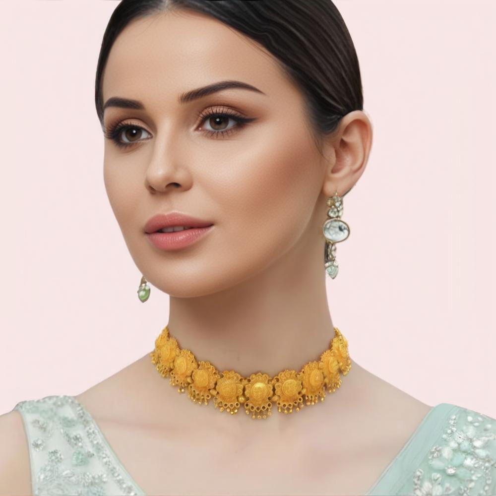 Regal Floral Gold-Tone Choker Necklace by LADYLUSTRA