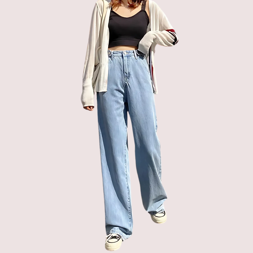 Women's Stylish High Waist Wide Leg Straight Jeans by LADYLUSTRA