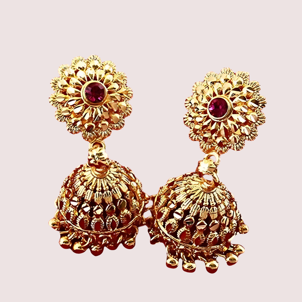 Traditional yet Stylish Ruby Jhumkas Earrings by LADYLUSTRA