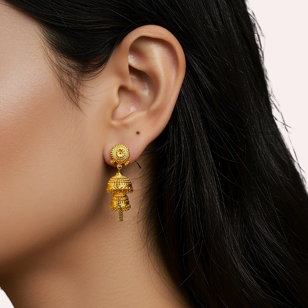 Golden Temple Bell Jhumka Earrings by LADYLUSTRA