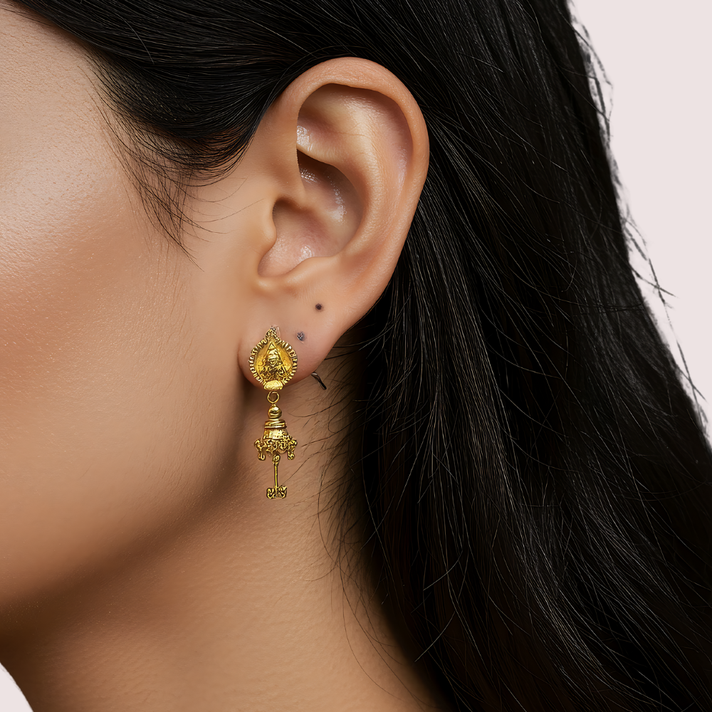 Intricate Gold Drop Temple Earrings by LADYLUSTRA