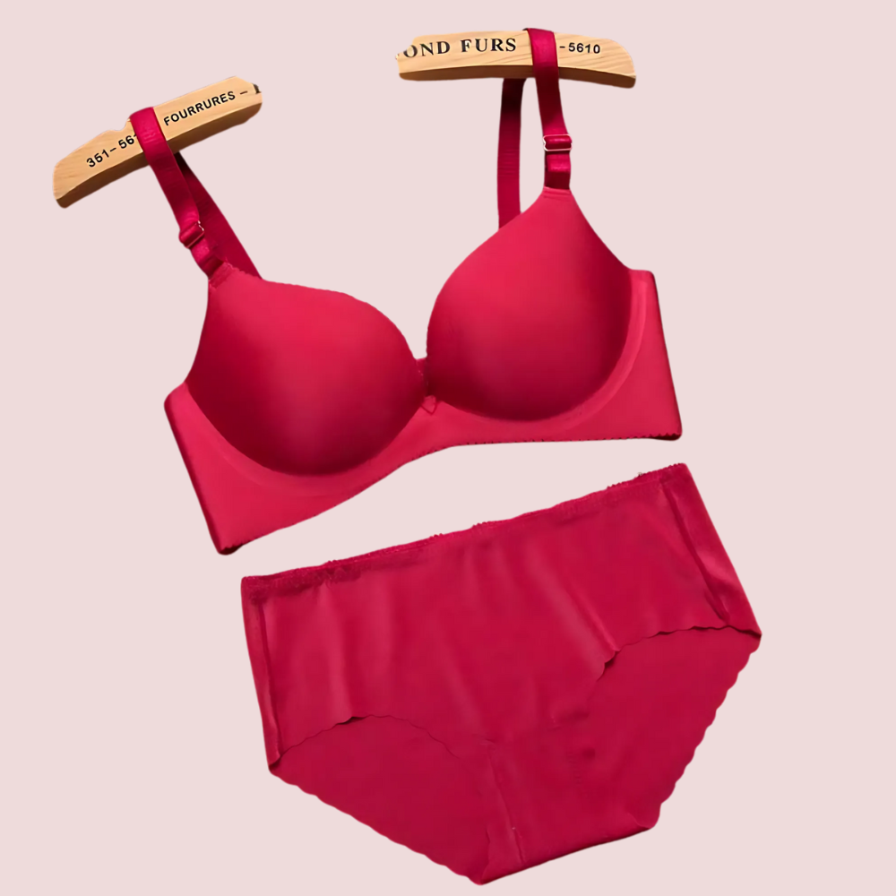 Red Seamless Underwired Lace Bra Panty Set lingerie by LadyLustra