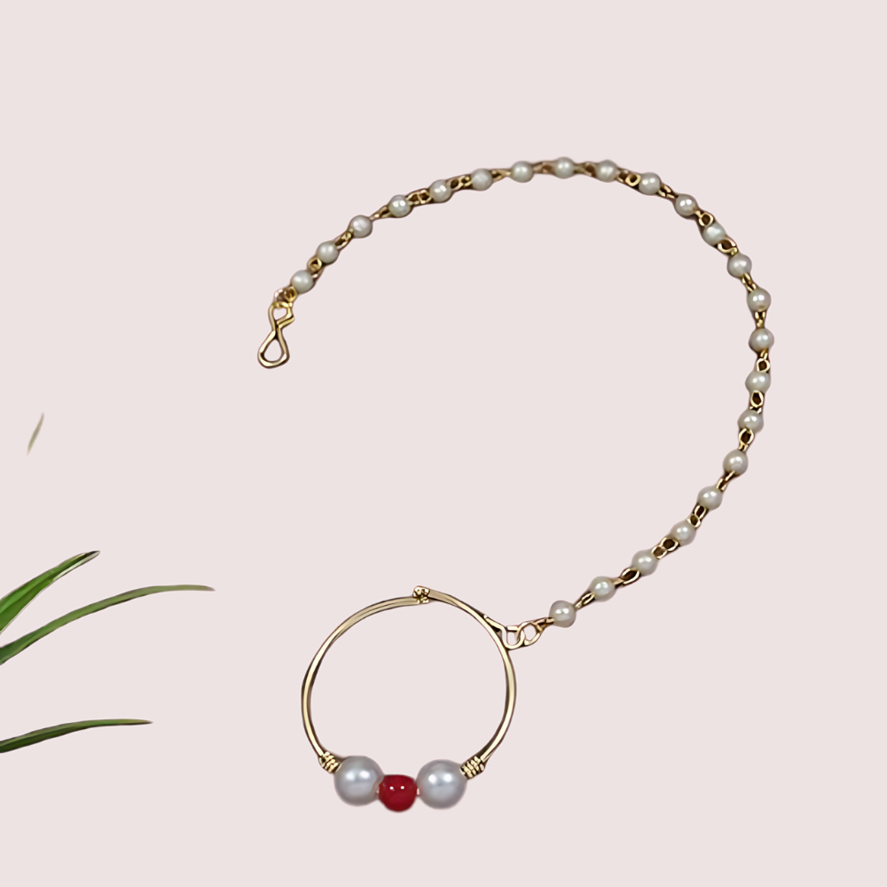 Bridal Nose Ring with Pearl Chain for Women by LADYLUSTRA